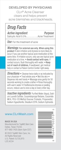 CLn® Acne Cleanser-Facial Cleanser with 0.5% Salicylic Acid to - Product Imagery