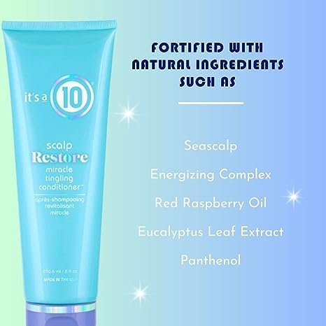 It's a 10 Scalp Restore Miracle Tingling Conditioner bottle from It's a 10 Haircare, featuring a sleek 8 oz design.