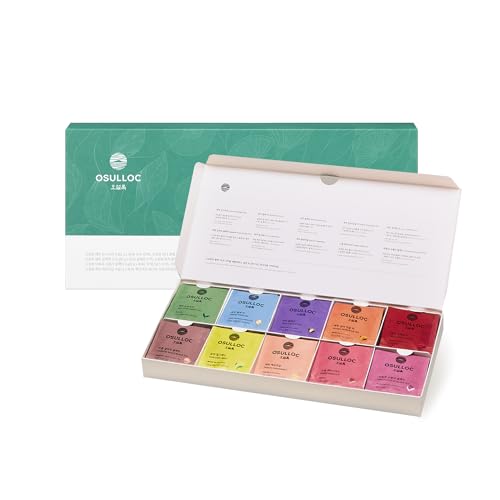 OSULLOC Premium Tea Collection (40 count, 10 flavors x 4 ea), Self Care Sampler Gift Box Variety Pack, Premium Organic P