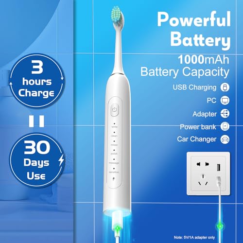 Waterproof Sonic Electric Toothbrush for Adults - 6 Modes with - Product Imagery