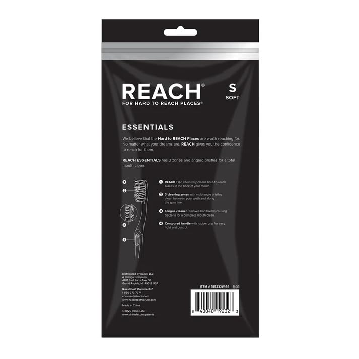 Reach Essentials Soft Toothbrushes with Toothbrush Caps, 6 Count - Product Imagery