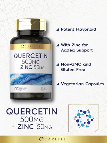 Carlyle Quercetin 500mg Capsules | with 50mg Zinc | 100 Count - Product Imagery