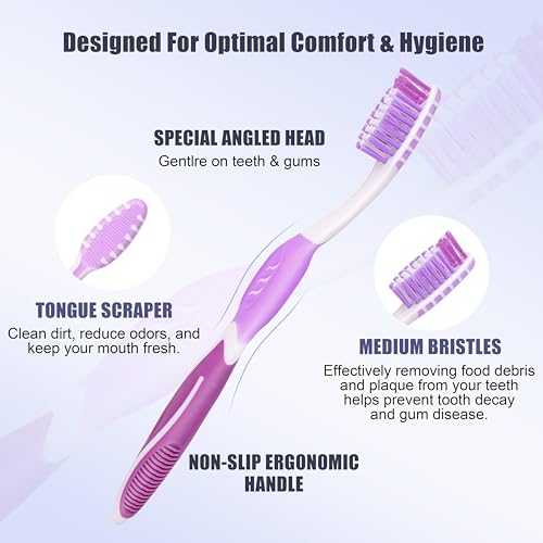 Medium Adult Toothbrushes with Tongue Cleaner, 8 Pack - Product Imagery