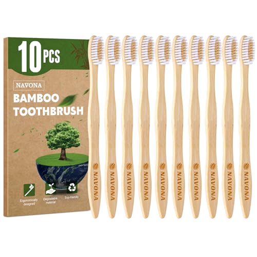 10 PCS Bamboo Toothbrushes Pack, Natural & Eco-Friendly Wooden - Product Imagery