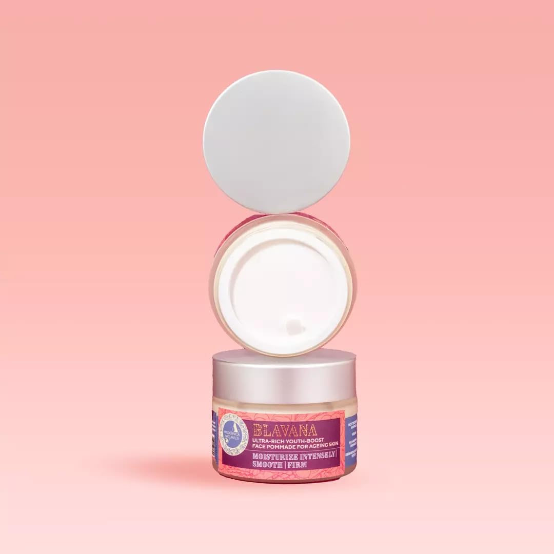 The Ayurveda Experience Blavana Face Moisturizer|Ultra-Rich Cream for Dry, Aging Skin|50g – back view and specifications