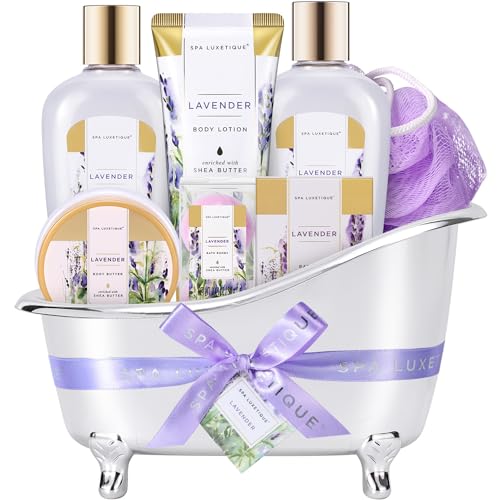 spa luxetique Spa Gift Baskets for Women, 8PCS Lavender Bath and Body Set – Lavender
