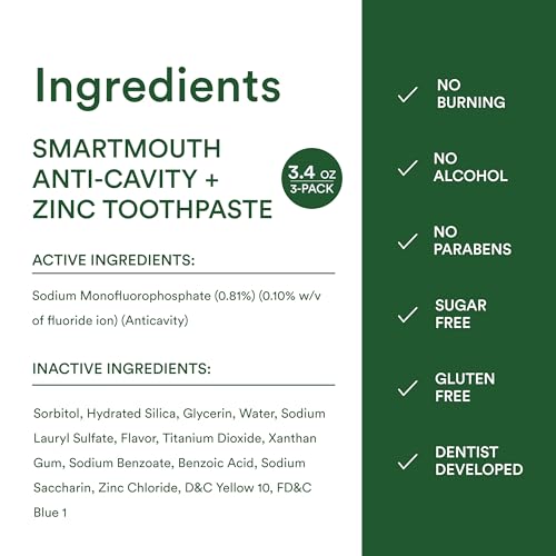 SmartMouth Anti-Cavity + Zinc Toothpaste, 3.4 oz, 3-Pack - Product Imagery