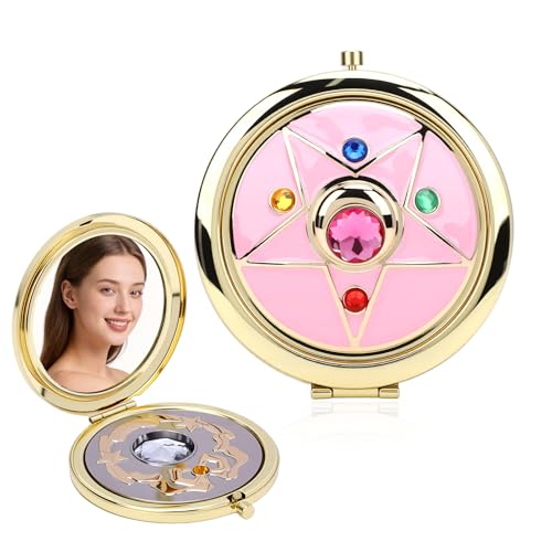 Saluaqui Anime Star Makeup Mirror, Cute Japanese Style Portable Folding Mirror with Crystal - 2.75 Inch Travel Purse Mir
