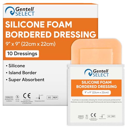 Silicone Foam Dressings 9"x9" - 10 Bordered Silicone Bandages - Product Imagery