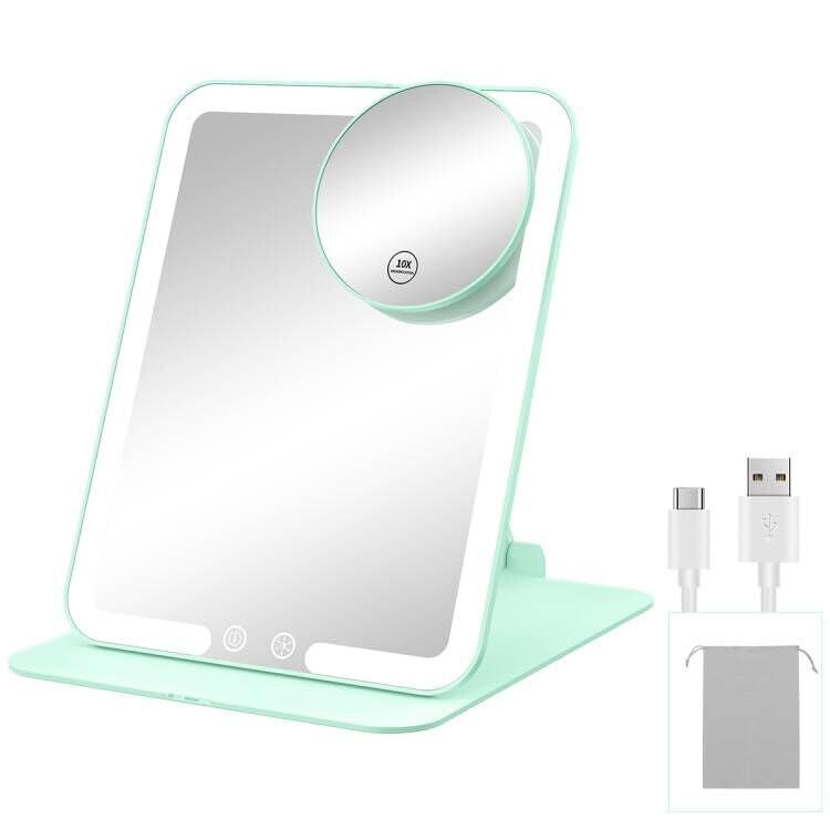 Gospire Travel Makeup Mirror with 3 Lights and Magnification 10X, Green – Green, Plastic