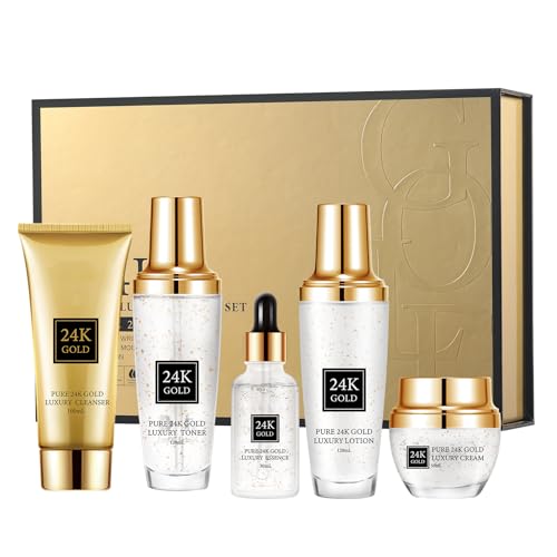 24K Gold Skincare Set,Moisturizing Face Skincare Kit 5PCS - Product Imagery