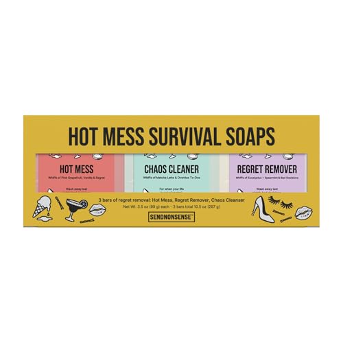 SendNonsense Hot Mess Survival Soap Gift Set (3-Pack) – Funny Gag Gift for Mom, Friends & Coworkers, Novelty Soaps, Regr