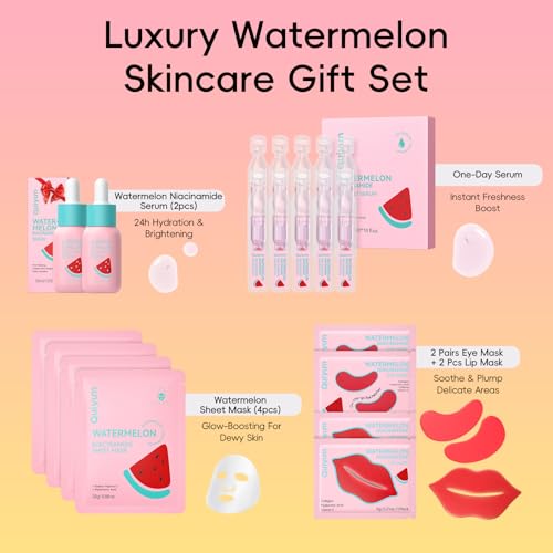 QUIYUM Watermelon & Niacinamide Skincare Set for Women Teens - Product Imagery