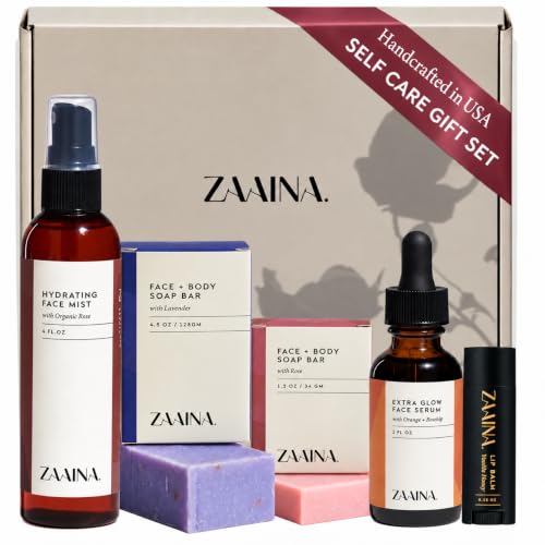 ZAAINA Spa Gift Set for Her, Relaxing Christmas & Birthday Gifts for Women – Natural, Lavender, Lemongrass, Rose, Pepper