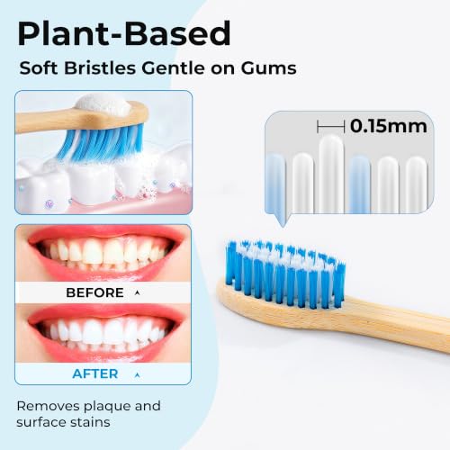 Bamboo Toothbrushes, Plant-Based Soft Bristles 10 Pack - Product Imagery