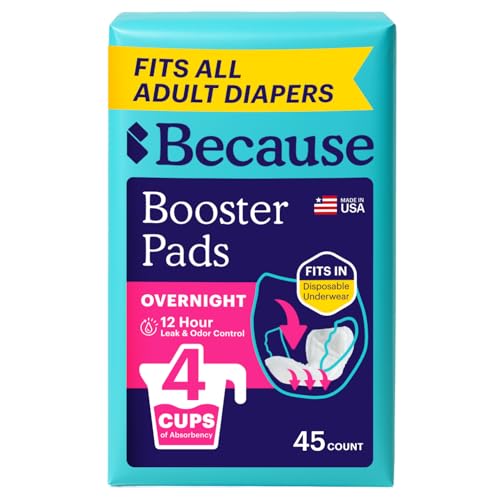 Because Overnight Booster Pads Fit All Adult Diapers, Helps Keep - Product Imagery
