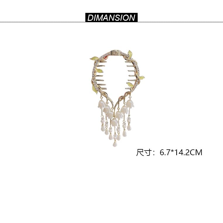 QERTYHJK Bell Orchid Tassel Hairpin Female Ancient Wind Ball Clip The Back Of The Dish Hair Headdress