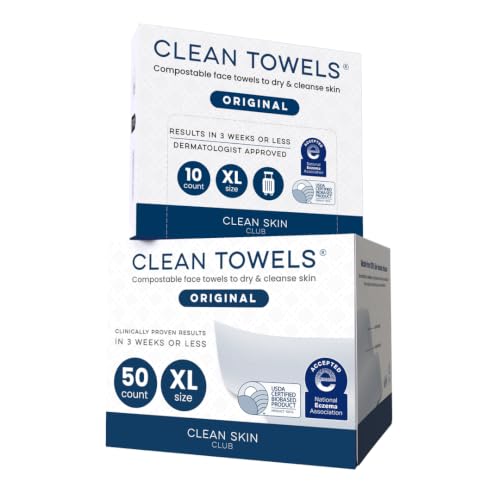 Clean Skin Club Clean Towels XL® Original 50 Ct + 10ct Travel Pack Duo, 100% USDA Biobased Disposable Face Towels, Eczem