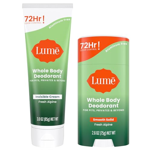 Lume Whole Body Deodorant Cream Tube & Solid Stick - 3oz & 2.6oz (Alpine) – Aluminum Free, Dye Free, Gluten Free, Parabe