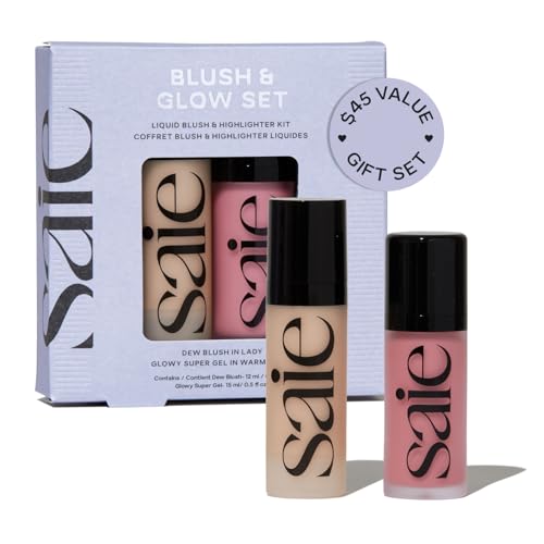 Saie Blush & Glow Gift Set - Dew Blush in Lady & Glowy Super Gel Liquid Highlighter & Makeup Primer in Warmglow - Skinca