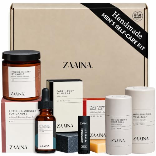 ZAAINA Men's Self Care Kit, Relaxing Grooming Set for Men, Birthday Gifts for Him – Natural, Citrus, 1 Count (Pack of 1)