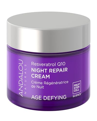 Andalou Naturals Resveratrol Q10 Night Repair Cream, For Dry Skin, Fine Lines & Wrinkles, For Softer, Smoother, Younger 