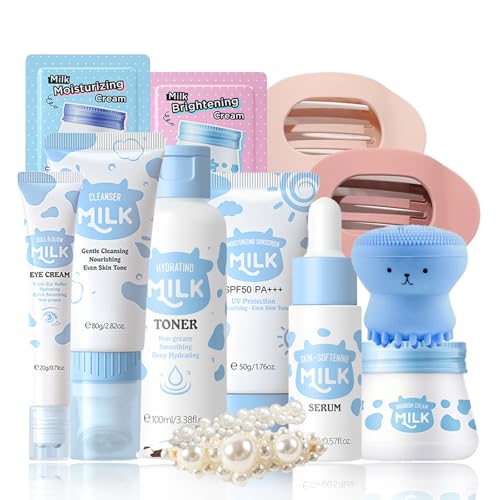 EONFAVE Milk Skin Care Set - Skin Care for Teens 10-12 - Kids Skin Care Set For Girls Ages 8-12 - Skincare for Kids 8-9 