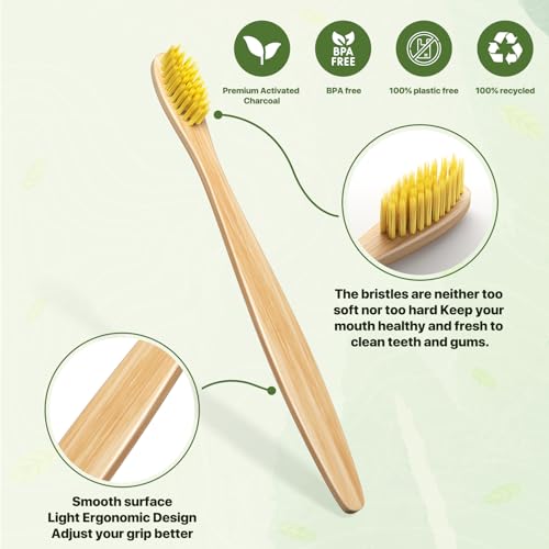 10 Vibrant Colors Bamboo Toothbrushes | BPA Free Soft Bristles - Product Imagery