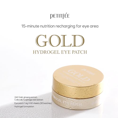 Petitfee Gold Hydrogel Eye Patch 60ea (30pairs) - 24k Gold Eye - Product Imagery