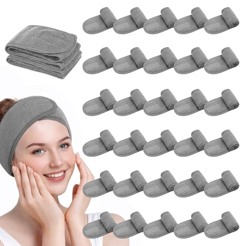 SHENGYIWA 30 Pack Adjustable Spa Headband for Women Non-Slip Facial Hair Wrap for Washing Face, Makeup, Shower, Skincare
