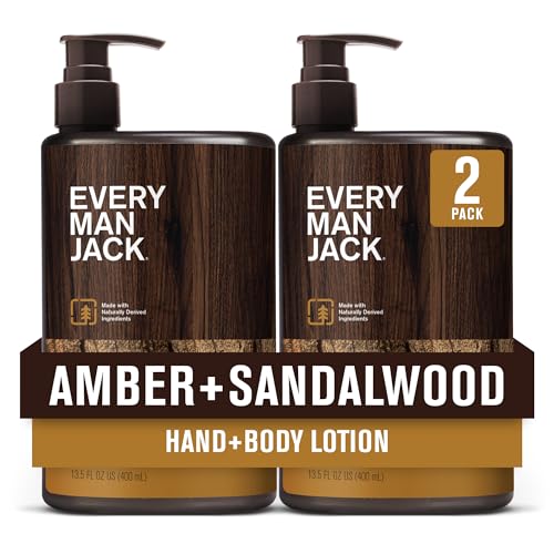 Every Man Jack Hand & Body Lotion for Men, Amber Sandalwood, 2pk