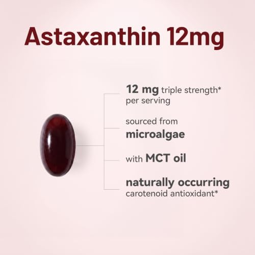 Astaxanthin 12mg with MCT Oil - Travel Size 90 Softgels, 3 Month - Product Imagery