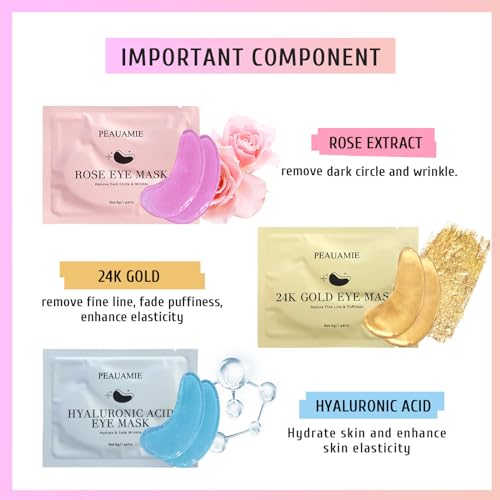 PEAUAMIE Under Eye Patches Gold and Hyaluronic Acid for puffy - Product Imagery