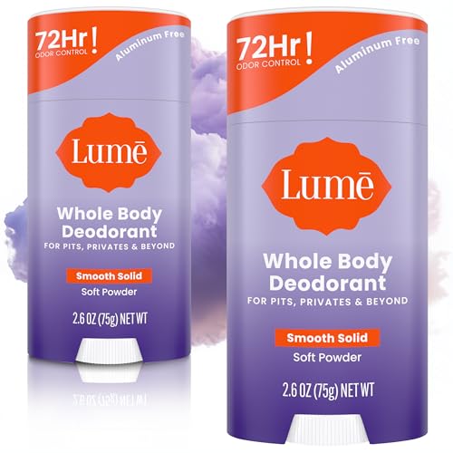 Lume Whole Body Deodorant - Solid Stick - 2.6 oz, 2 pk (Soft Powder) – Alcohol Free, Aluminum Free, Animal By Product Fr