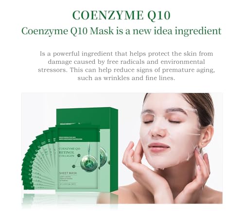 Pack of 10 Collagen Face Mask, Face Masks Skincare with Coenzyme - Product Imagery
