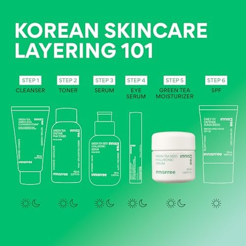innisfree Green Tea Seed Hyaluronic Acid Cream, a Korean face moisturizer with ceramide and skin barrier complex, fragrance-free