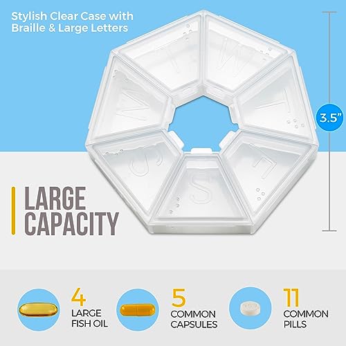 MEDca Weekly Pill Organizer Clear 7-Sided Pill Reminder, Round - Product Imagery