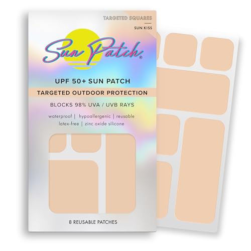 Sun Patch Hypoallergenic Sun-Screen Square Shaped Patches, 100% Silicone UPF-50 UV Protection, Reusable, 1 Pack/8 Square