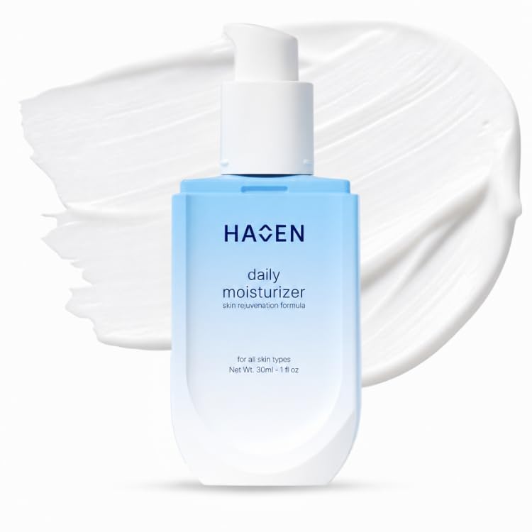 HAVEN SKIN daily face moisturizer for sensitive, oily and dry skin, showing the creamy texture in a modern jar.
