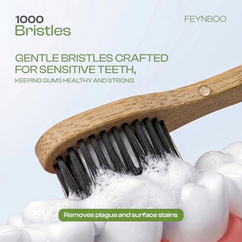 Bamboo Toothbrushes Medium Bristles 6 Pack - BPA Free Bristles - Product Imagery