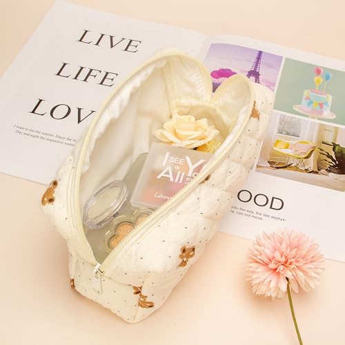 PAZIMIIK Small Quilted Makeup Bag,Zipper Cosmetic Pouch,Gauze - Product Imagery