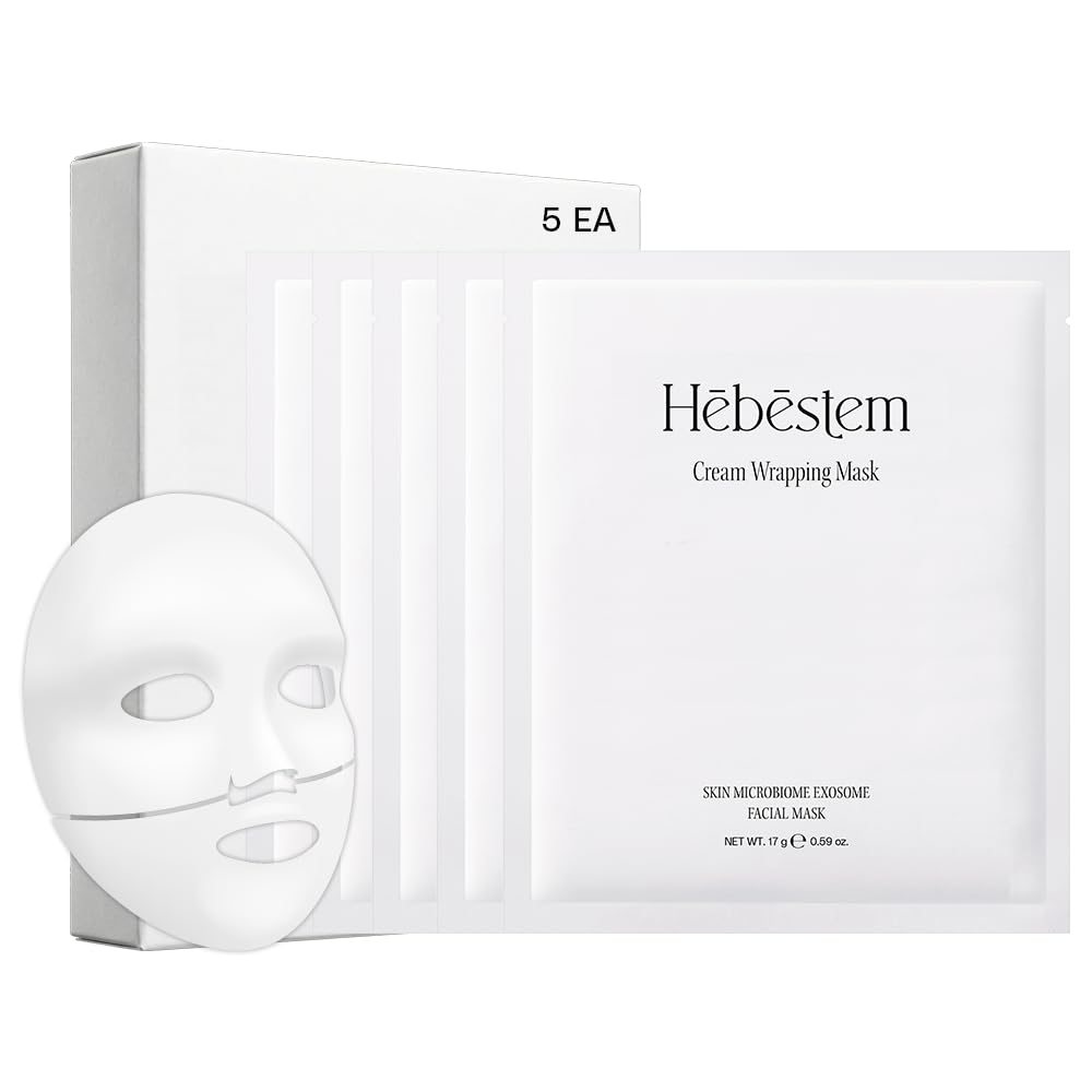 Hebestem Cream Wrapping Sheet Mask with Probiotic Exosome | 0.59 oz x 5 Pack, Hydrating Face Mask, Non-Sticky Sheet, Ela