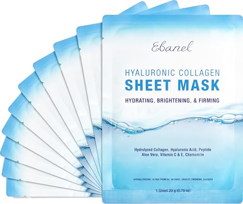 Ebanel 10-Pack Collagen Face Mask with Hyaluronic Acid, Vitamin - Product Imagery