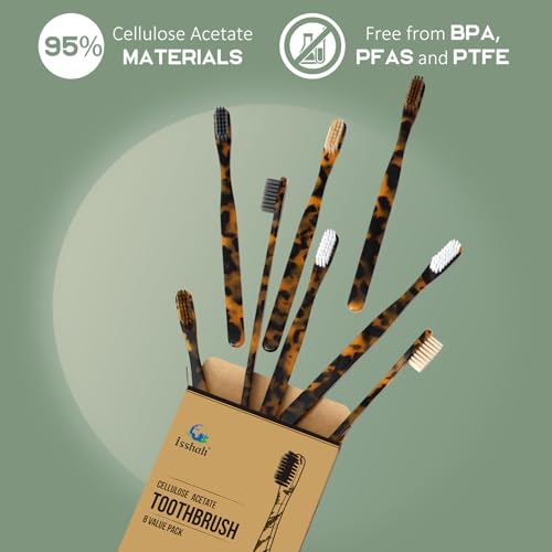 Isshah Plant-Based Cellulose Acetate Toothbrushes - 8 Pack - - Product Imagery