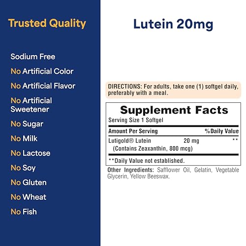 Puritan's Pride Premium Lutigold™ Lutein Carotenoid 20mg with - Product Imagery