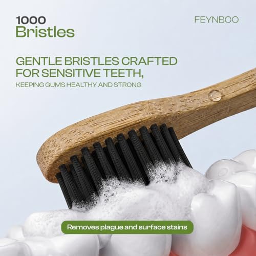 Bamboo Toothbrushes Hard Bristles 6 Pack - BPA Free Bristles - Product Imagery