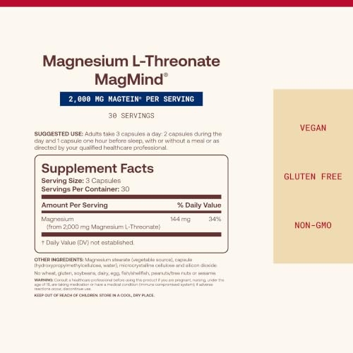 Jarrow MagMind Magtein Magnesium L-Threonate, 90 Capsules - Product Imagery
