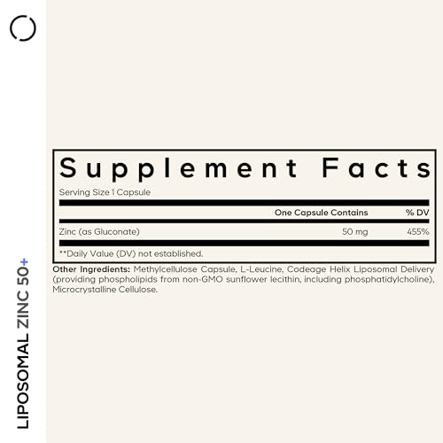 Codeage Liposomal Zinc 50mg, Zinc Gluconate, Vegan, 100 Capsules - Product Imagery