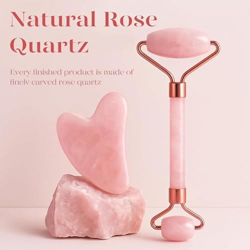BAIMEI IcyMe Rose Quartz Roller & Gua Sha Facial Tool Set for - Product Imagery