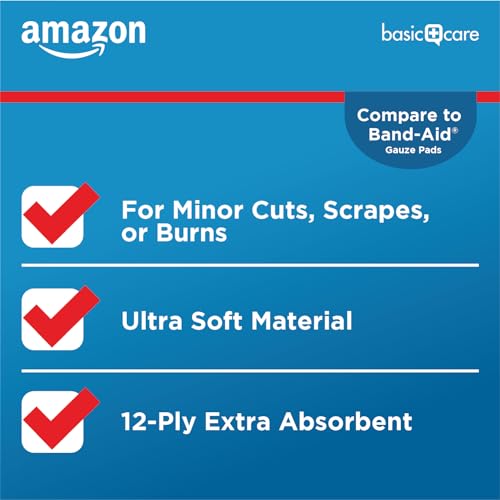 Amazon Basic Care Gauze Pads, 4x4" Sterile Medical Wound - Product Imagery